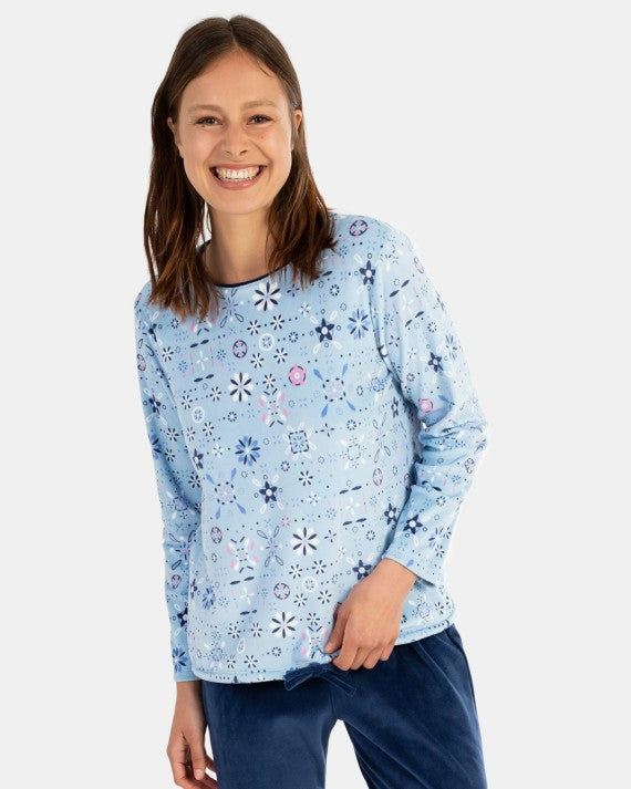 Pijama de mujer largo en tejido de micropolar