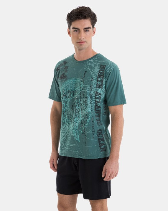 Pijama Corto de Hombre de Algodón Estampado Islas