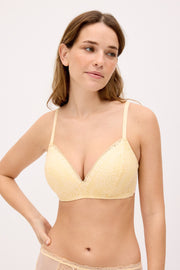 Sujetador sin aro con relleno con encaje amarillo
