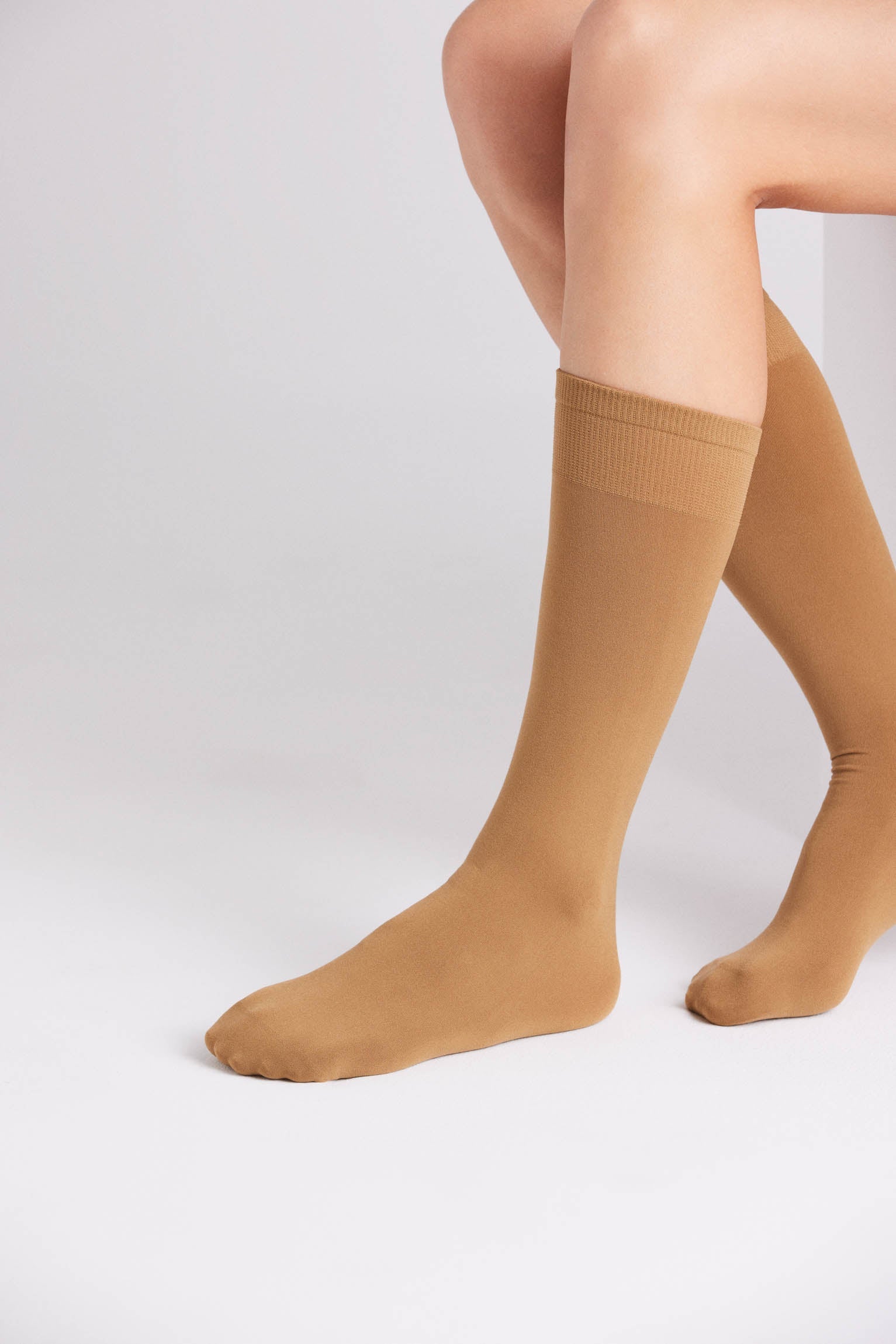 Pack 2 medias largas puño antipresión 70 denier - Beige