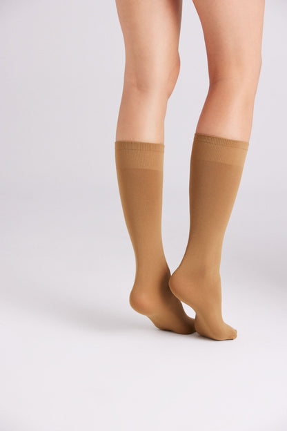 Pack 2 medias largas puño antipresión 70 denier - Beige