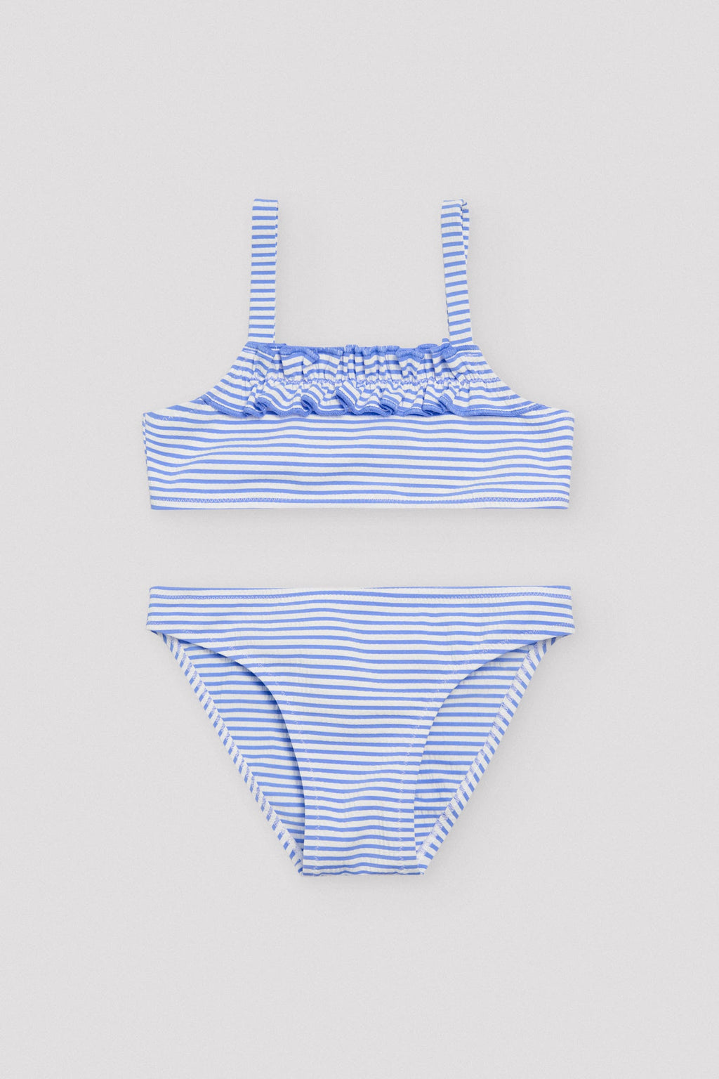 Conjunto de bikini niña estampado rayas azules con textura