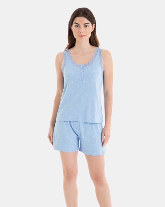 Pijama Corto de Mujer de Tirantes y Puntilla