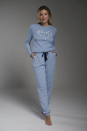 Pijama largo afelpado mujer estampado dots azul