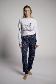 Pijama largo algodón mujer estampado marino