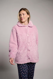 Bata corta polar borreguito mujer rosa con botones