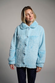 Bata corta polar borreguito mujer azul con botones