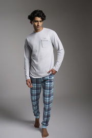 Pijama largo hombre algodón estampado cuadros