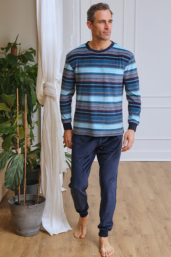 Pijama de hombre spandex a rayas azules