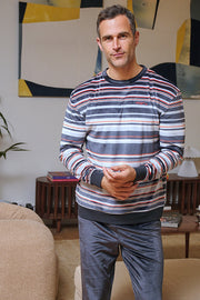 Pijama de hombre spandex a rayas gris y naranja