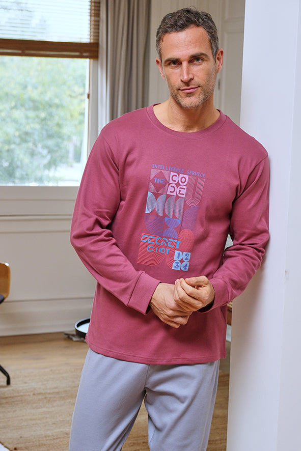 Pijama de hombre interlock con estampado tribal