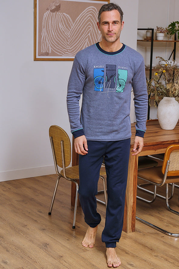 Pijama de hombre interlock perchado con bicicleta
