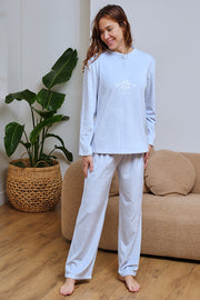Pijama de mujer spandex celeste de topitos