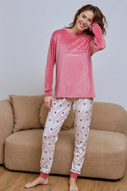 Pijama de mujer spandex rosa con pantalón estampado