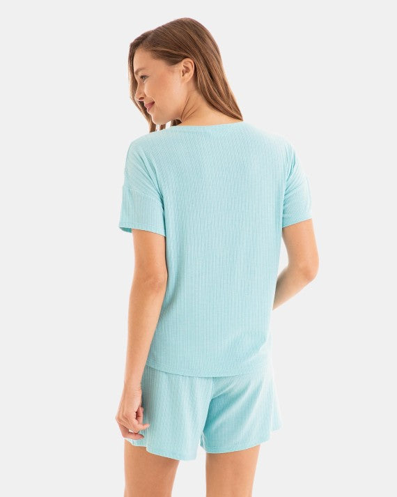 Pijama Corto de Mujer en Tejido Desagujado
