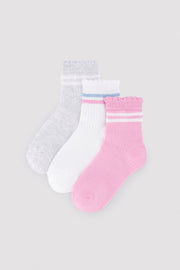 Pack 3 calcetines cortos infantiles detalle puño rizado y rayas contrastadas