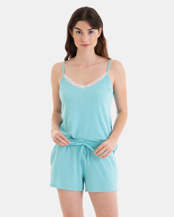 Pijama Corto de Mujer de Tirantes Tejido Desagujado