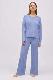Pijama largo extra suave de modal pantalón ancho azul