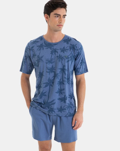 Pijama Corto de Hombre 100% Algodón Estampado Palmeras