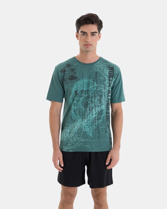 Pijama Corto de Hombre de Algodón Estampado Islas