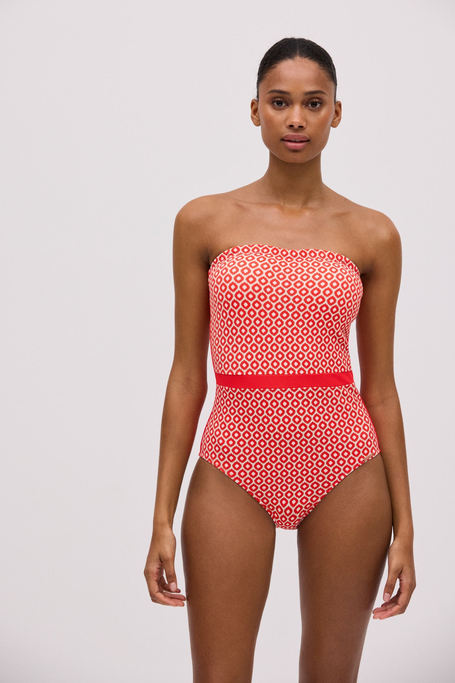 Bañador moldeador bandeau estampado piqué