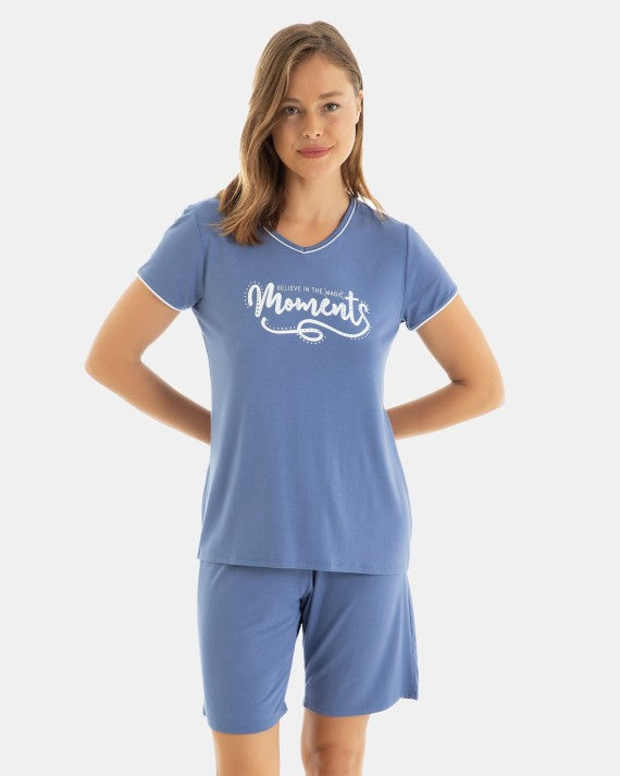 Pijama Corto de Mujer Estampado Moments Tejido Bambú