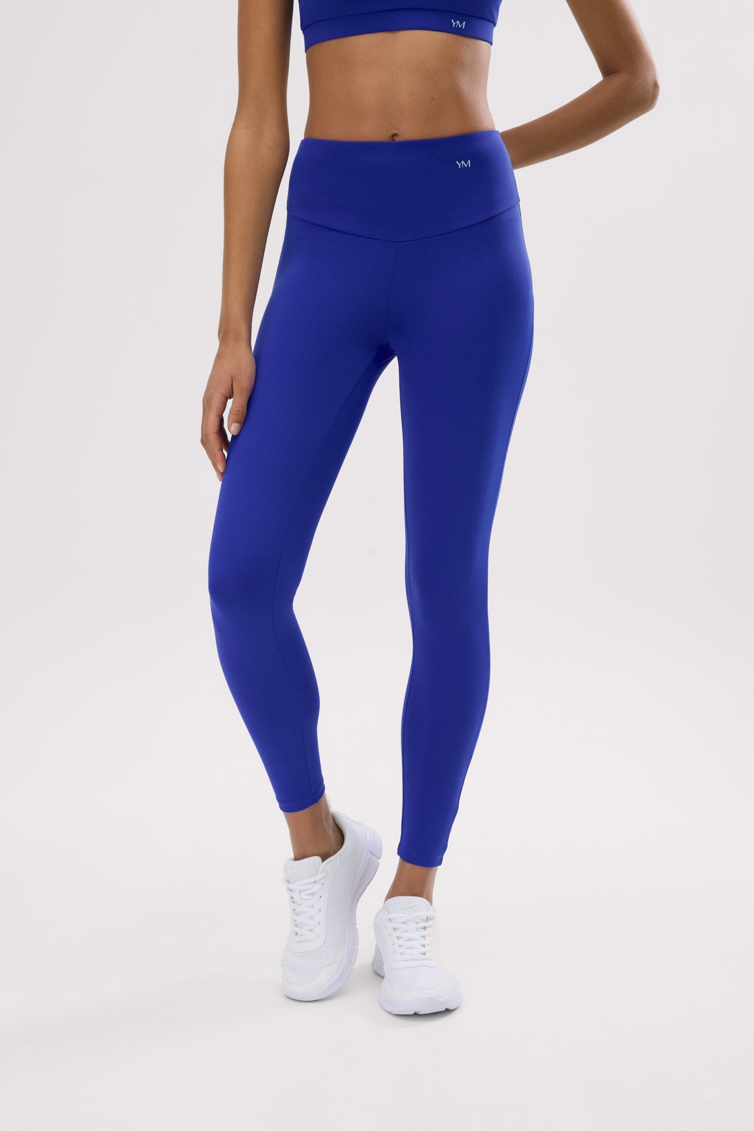Leggings deportivos largos de tiro alto tacto algodonero azul eléctrico