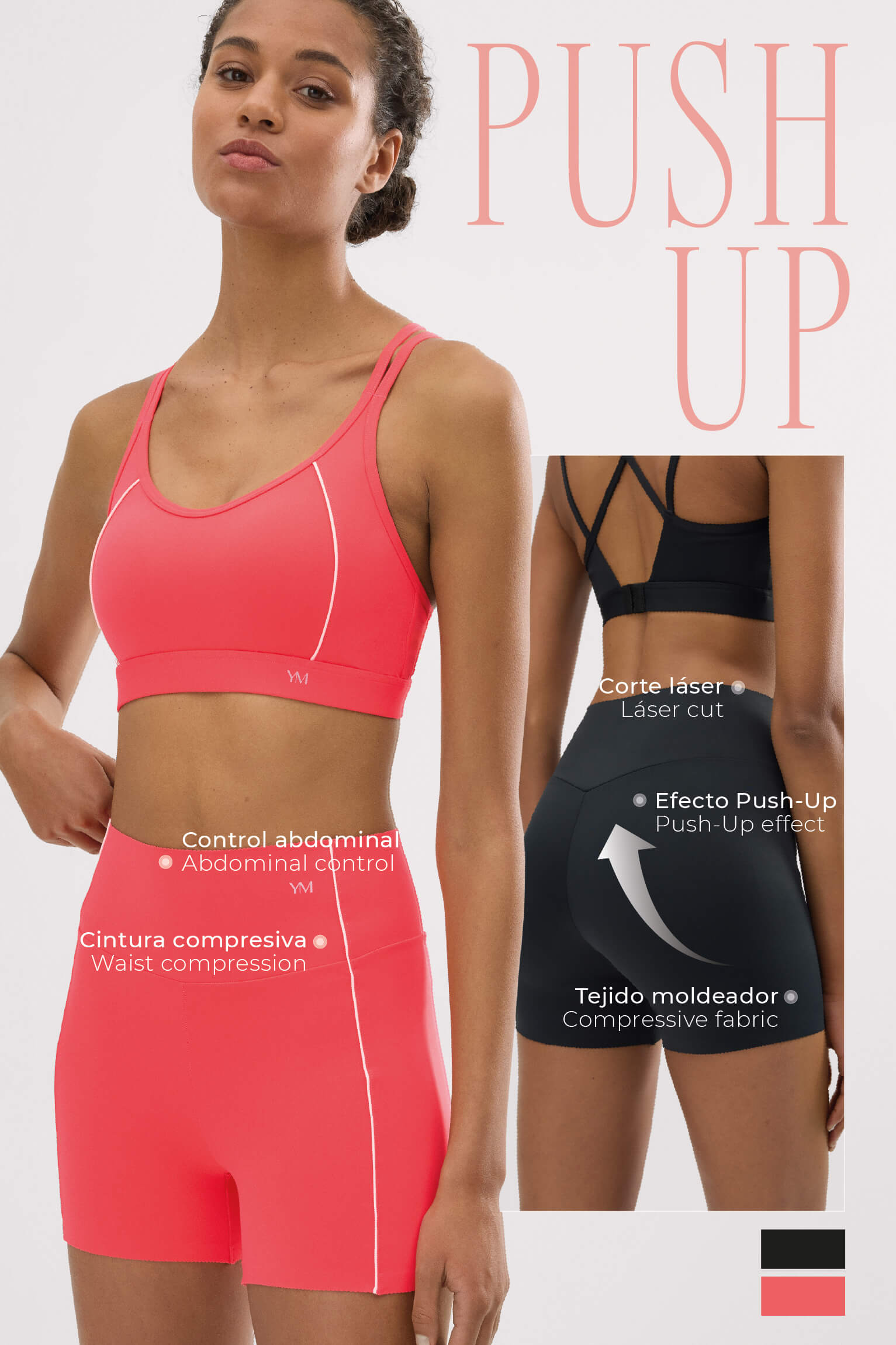Leggings deportivos Compressive cortos efecto push-up coral