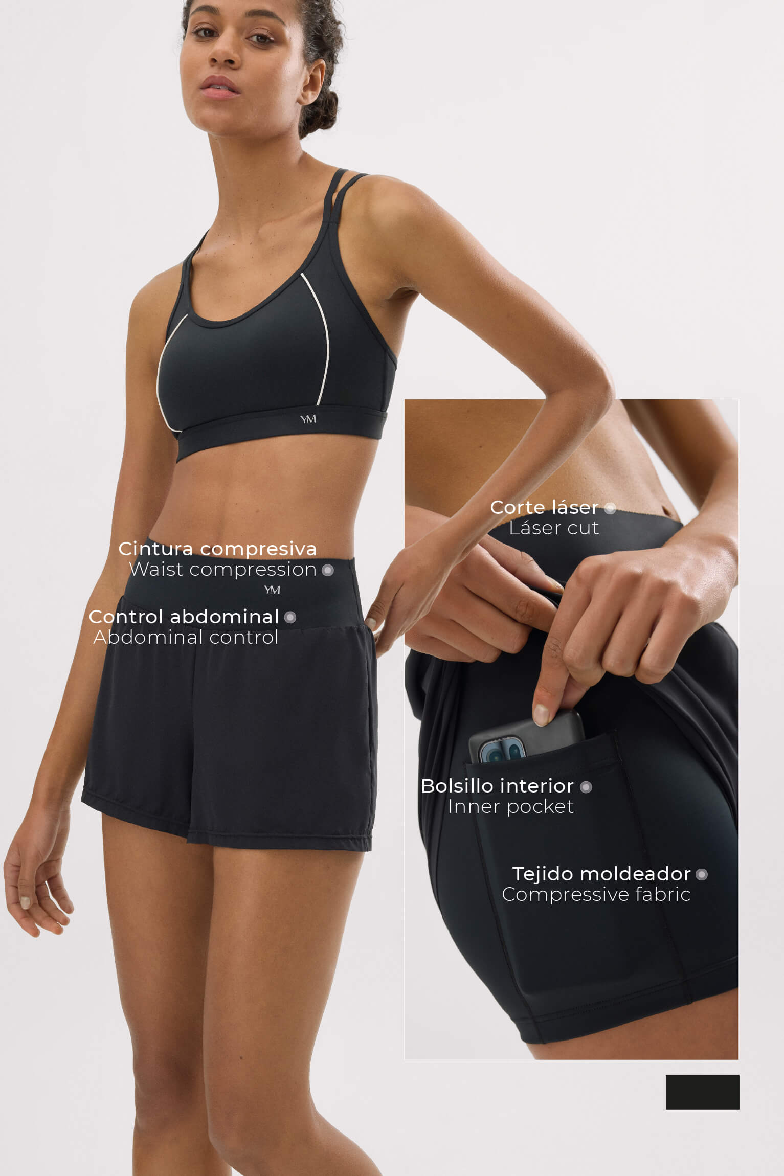 Pantalones deportivos cortos Compressive con short y bolsillo interior