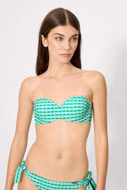 Conjunto bikini bandeau estampado geométrico verde copa B