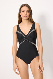 Bañador reductor estampado con brillo negro copa B