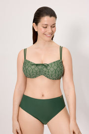 Conjunto de bikini reductor con braga alta hojas verde copa D