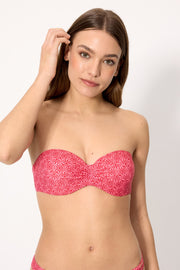 Conjunto bikini bandeau push-up flores rosa y rojo copa B
