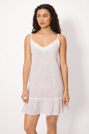 Vestido corto tirantes algodón bordado blanco