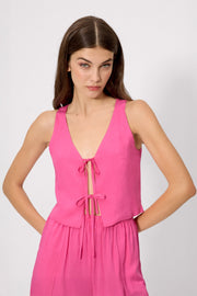 Top chaleco anudado tirantes rosa