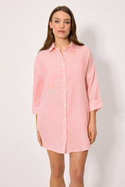 Camisa larga bambula rayas rosa