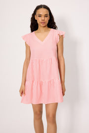 Vestido corto paneles bambula rayas rosa