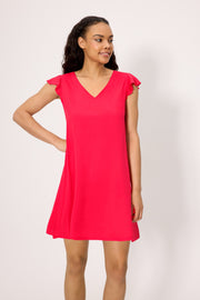Vestido corto cuello en V coral