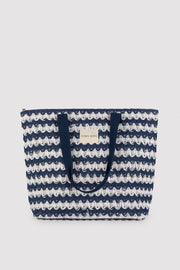 Bolso de playa de rafia blanco y marino
