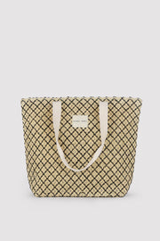 Bolso de playa de rafia beige y negro