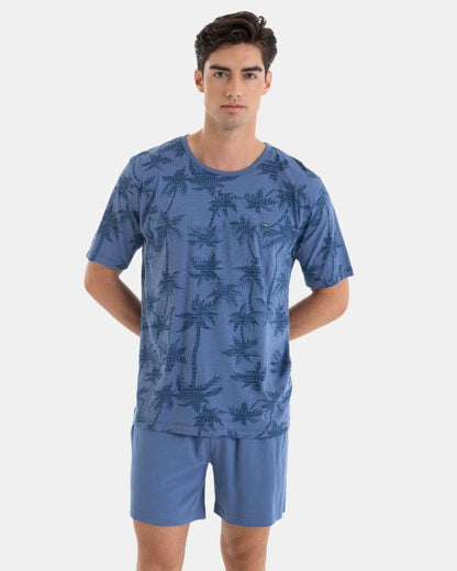 Pijama Corto de Hombre 100% Algodón Estampado Palmeras