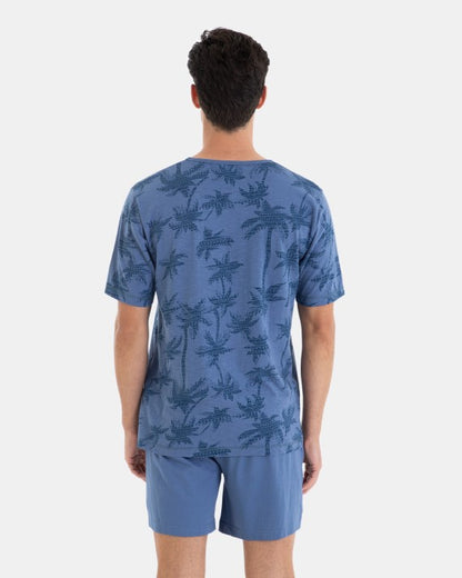 Pijama Corto de Hombre 100% Algodón Estampado Palmeras