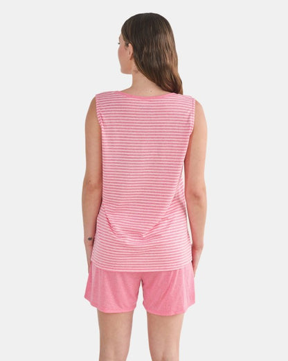 Pijama Corto de Mujer Sin Mangas Tejido Listado