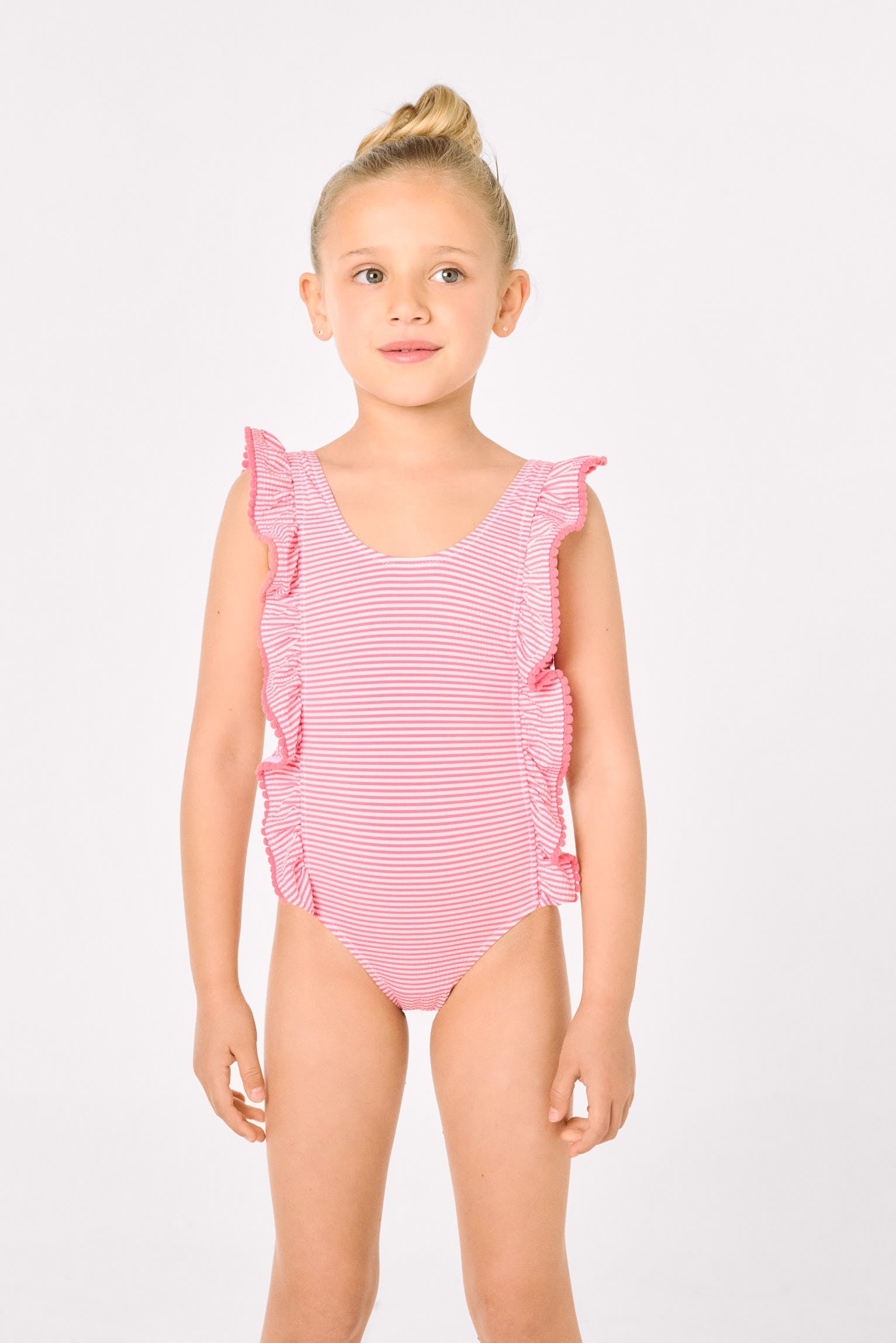 Bañador niña volates estampado rayas