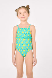 Bañador niña detalle volante estampado limones