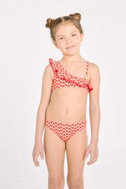 Bikini niña asimétrico detalle volante estampado étnico