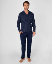 Pijama de hombre con camiseta de rayas y pantalón liso con puños