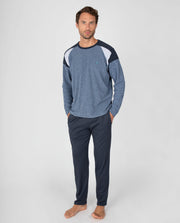 Pijama largo de hombre con paneles a contraste y pantalón con puños