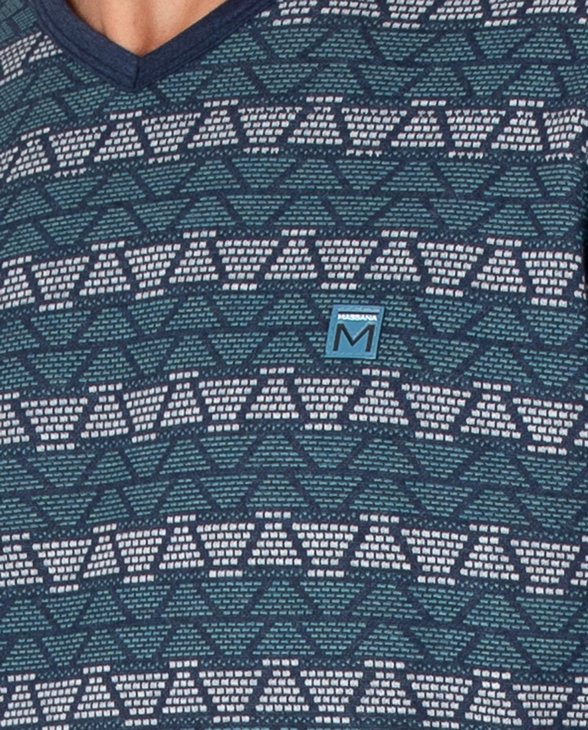 Pijama largo de hombre con estampado geométrico, cuello de pico y pantalón con puños