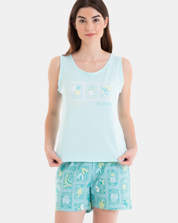 Pijama Corto de Mujer Sin Mangas Estampado Flores